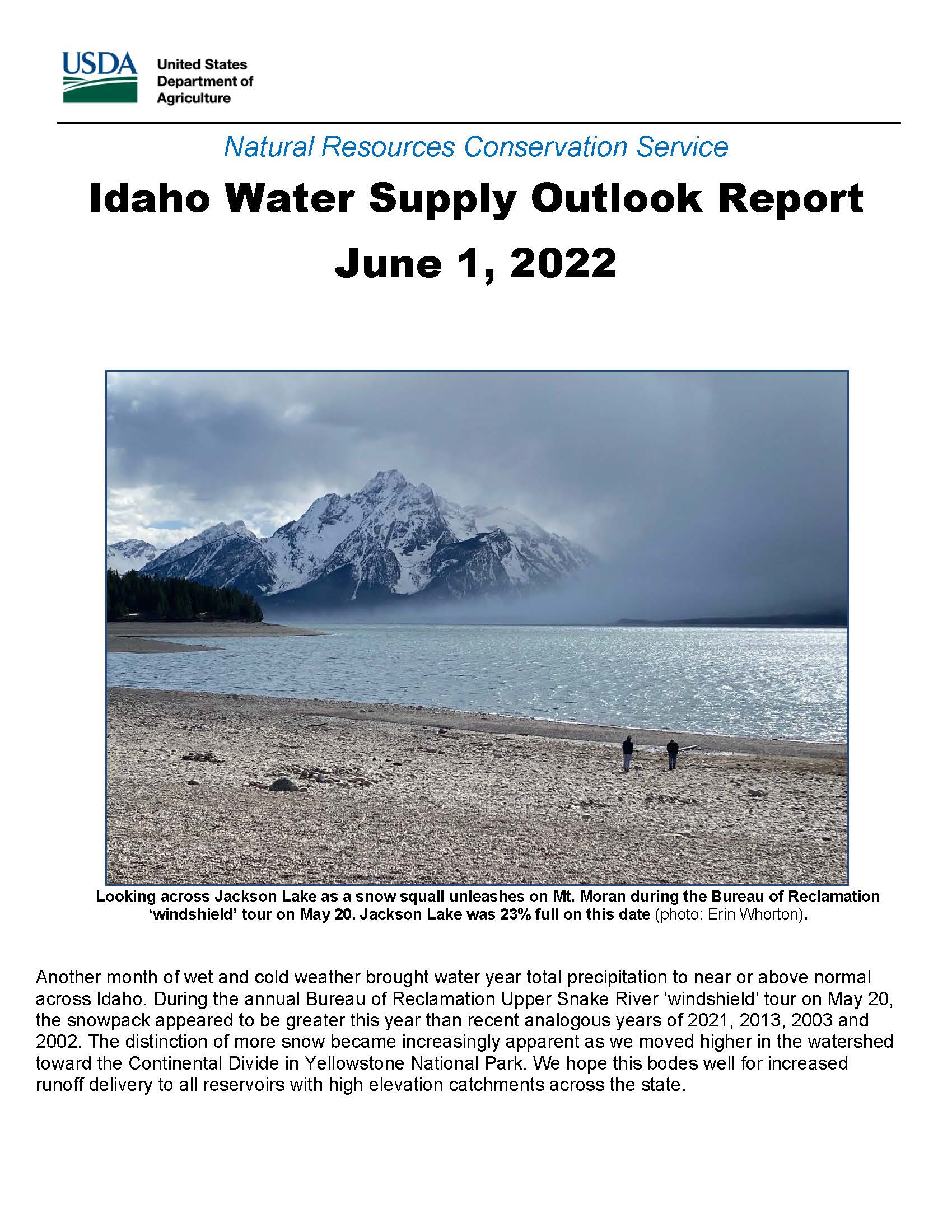 Cover of the June 1, 2022 Water Supply Report